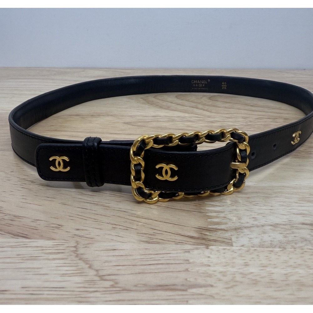 Authentic CHANEL Vintage 1996 Belt Leather Coco Mark/Black Belt Sz 65/26 CC Logo - Picture 4 of 16